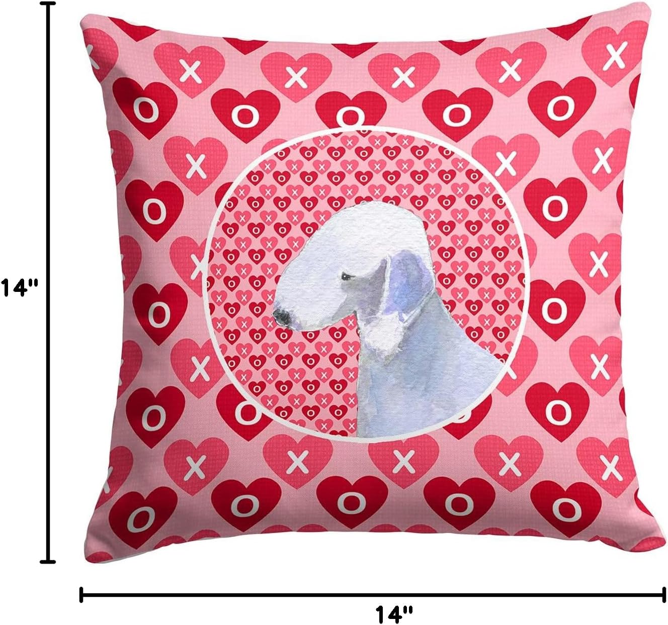 Caroline's Treasures SS4483PW1414 Bedlington Terrier Hearts Love and Valentine's Day Portrait Fabric Decorative Pillow Machine Washable, Indoor Outdoor Decorative Pillow for Couch, Bed or Patio, 14Hx1
