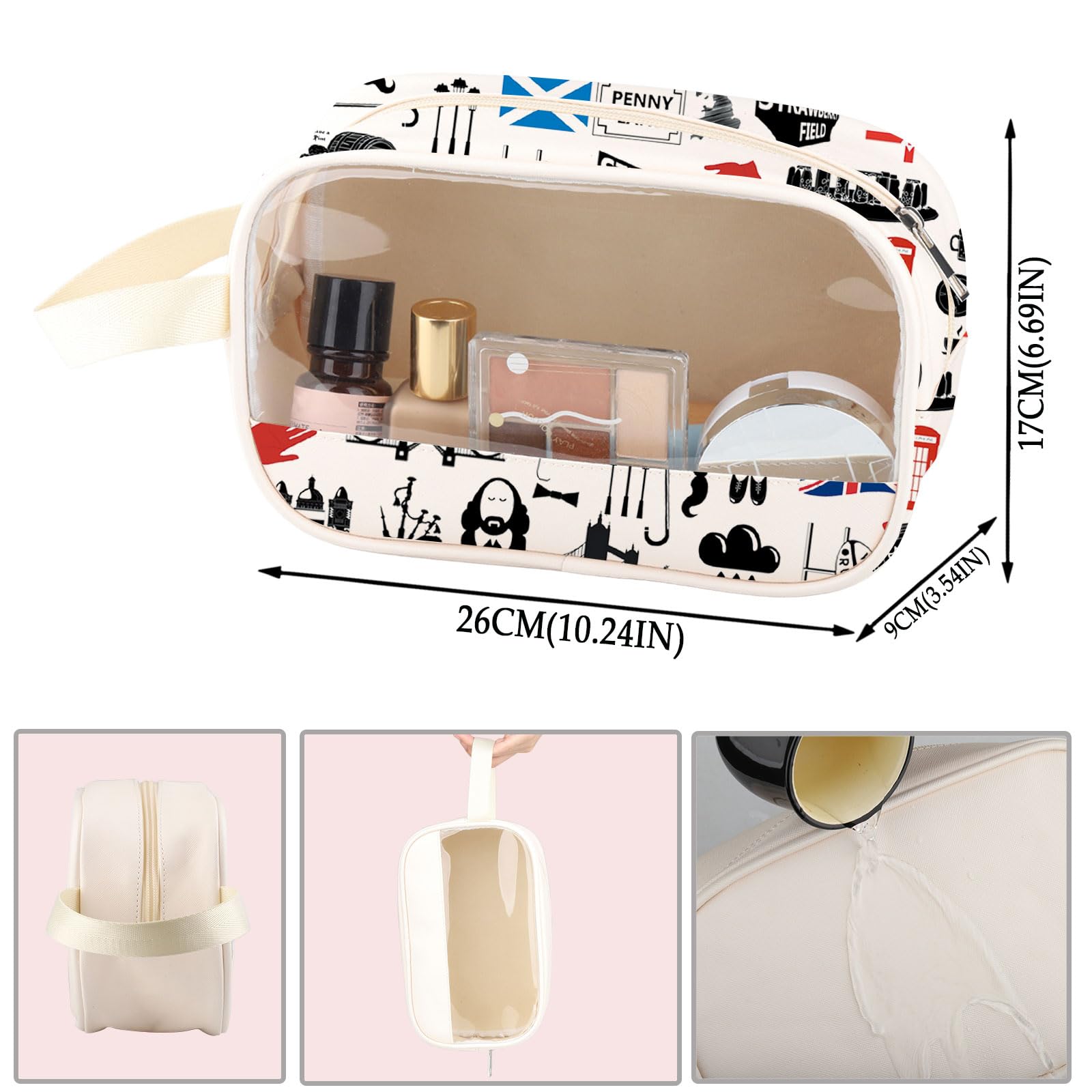London Tavel Vacation Gift London Trip Clear Makeup Bag Let’s Go To London PU Leather Cosmetic Bag London Souvenir (London PU) - Image 2