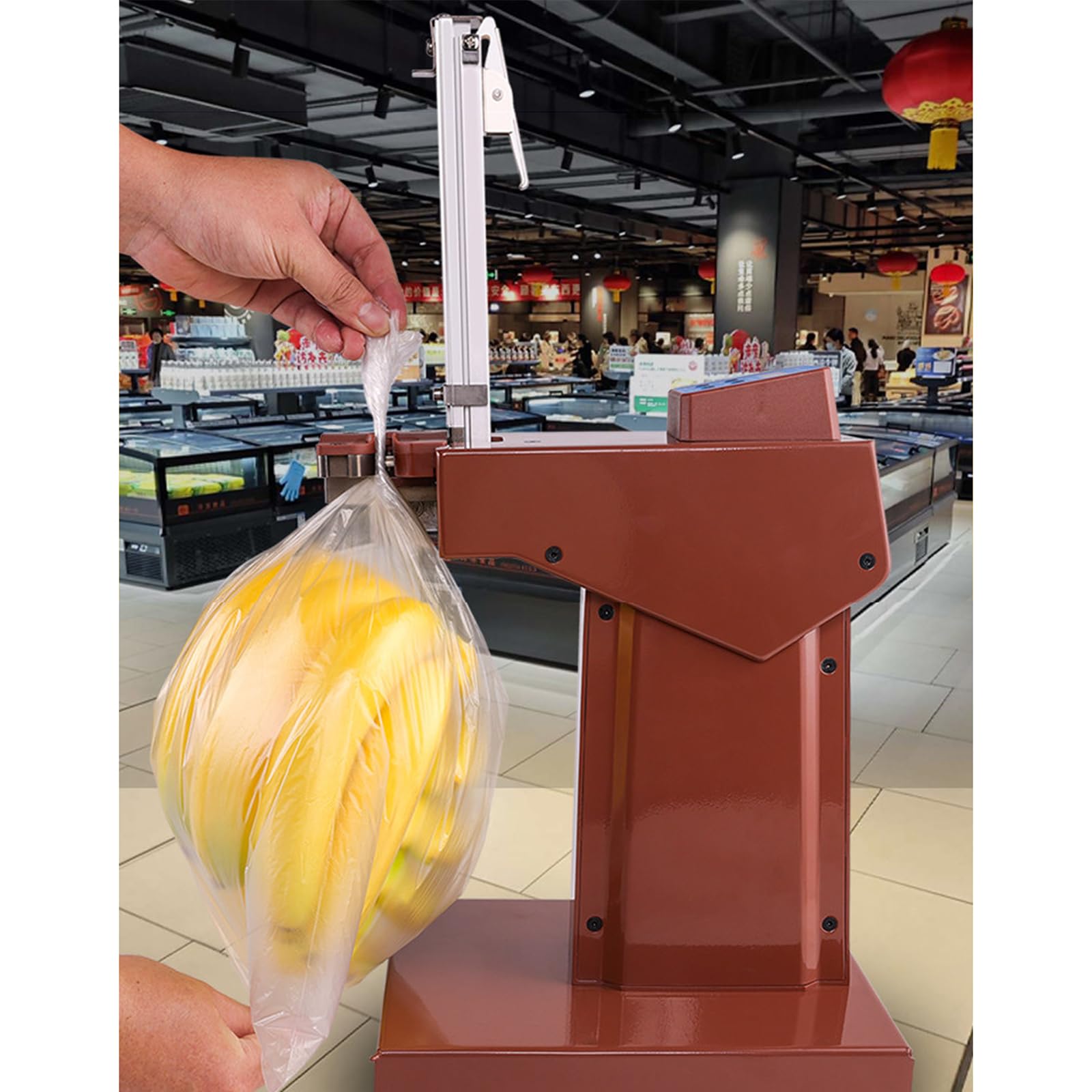 Macchina manuale per sigillare sacchetti di plastica, clip e legatura automatica, doppia modalità, controllo del conteggio per imballaggi alimentari e applicazioni al supermercato, facile da usare