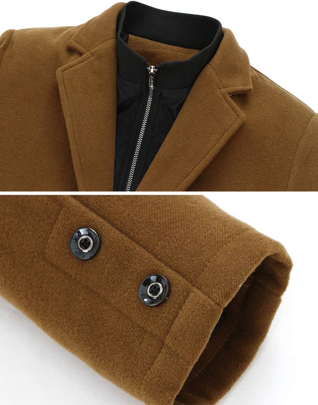 Flygo Men's Winter Classic Wool Blend 2 Pieces Single Breasted Long Pea Coat