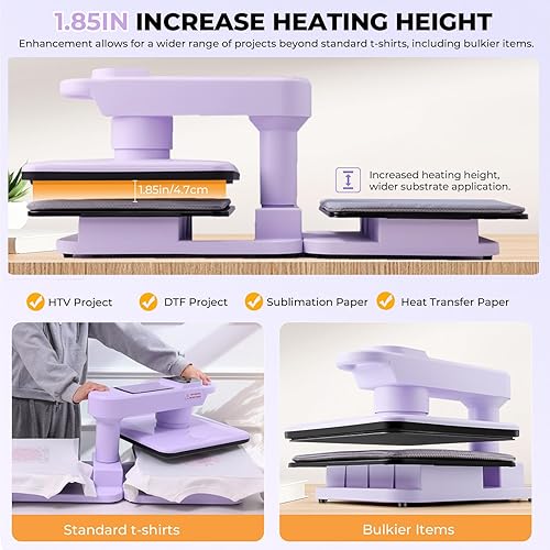 Miniatura 5 de Máquina de prensa de calor automática de doble banco de trabajo, 360 Swing Away 15x15 prensa inteligente para camisetas con liberación automática y