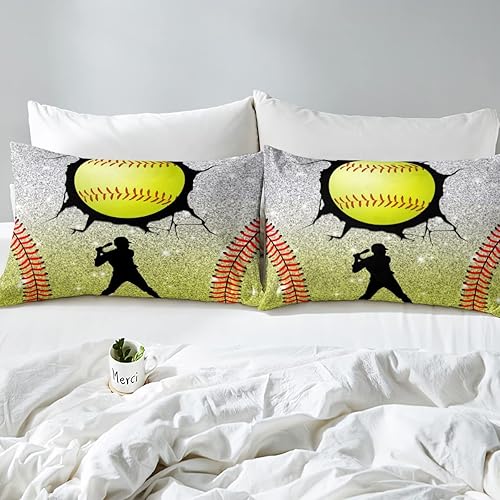 Miniatura 6 de Erosebridal Juego de ropa de cama de béisbol tamaño Queen, juego de edredón y juegos de ropa de cama de juegos de sóftbol para niños y niños,