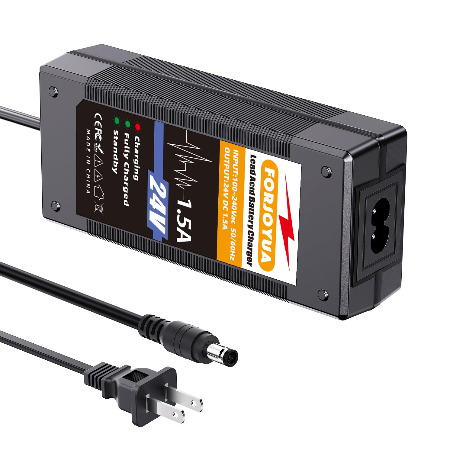 FORJOYUA 24V 1.5A Battery Charger with DC5.5 * 2.1mm(DC5.5 * 2.5mm) Connector, Charging Indicator Light for 24V Lead Acid Rechargeable Batteries Pack