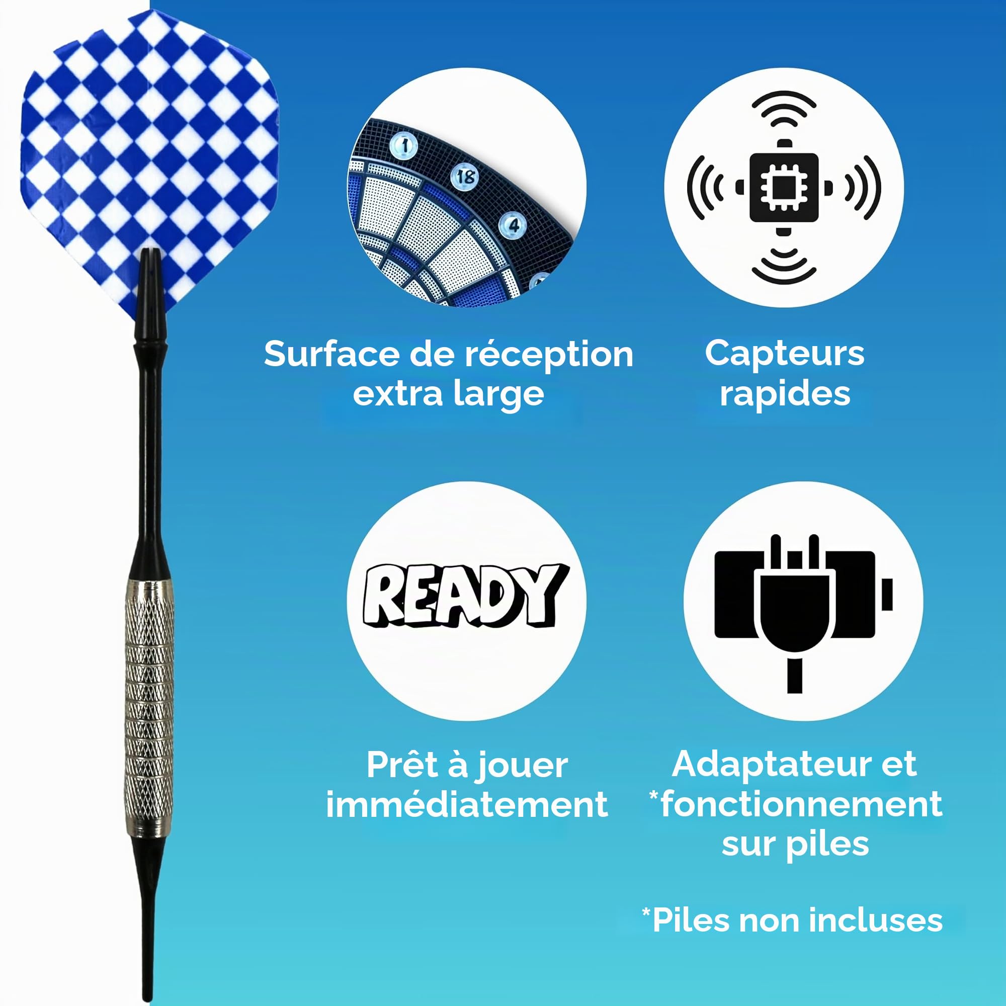 Best Sporting Cible électronique de fléchettes avec Chiffres Lumineux LED, 6 fléchettes avec Bloc d'alimentation
