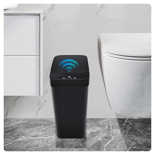 Basurero de baño, basurero inteligente sin contacto, cubo de basura automático con sensor de movimiento con tapa, cubo de basura de 2.4 galones,