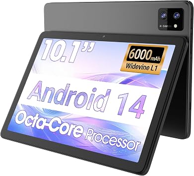 Tablet 10.1-inch Android 14 Tablet - 10GB RAM, 64GB + 256GB Expandable Storage, Octa-Core Processor, 8-Hour Battery, HD 800 x 1280 IPS Touchscreen, Wi-Fi 5 | Bluetooth 5.0, Dual Cameras - Light Grey