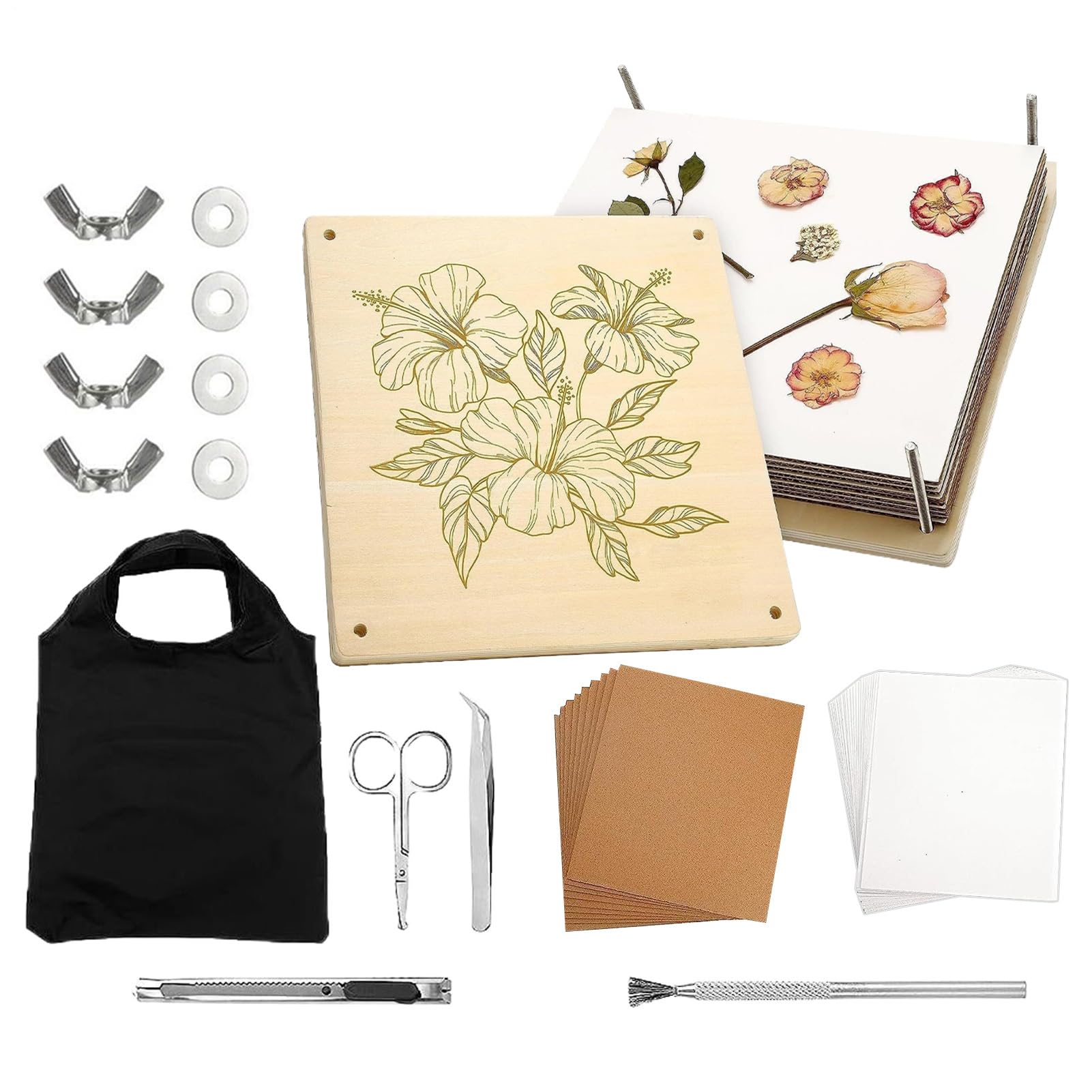Genérico Kit de Flores Prensadas - Herramienta de Madera para Plantas Secas | Herramienta de Secado de 28x28 cm 10 Capas para Manualidades Adultos Niños Elaboración de Marcadores