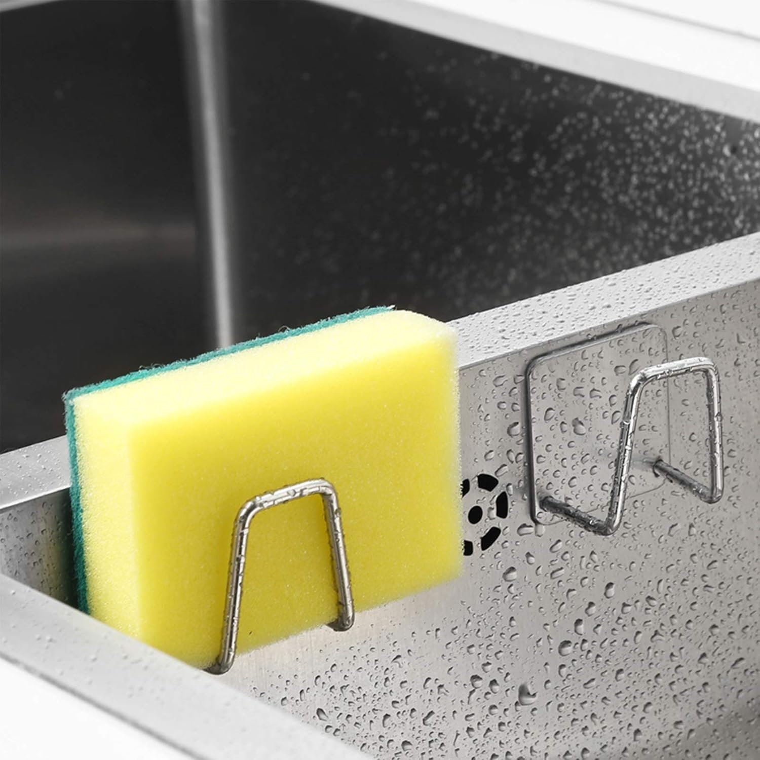 Adhesive Sponge Holder Sink Caddy for Kitchen Accessories - Stainless Steel Rust Proof Waterproof Quick Drying Strong Adhesive