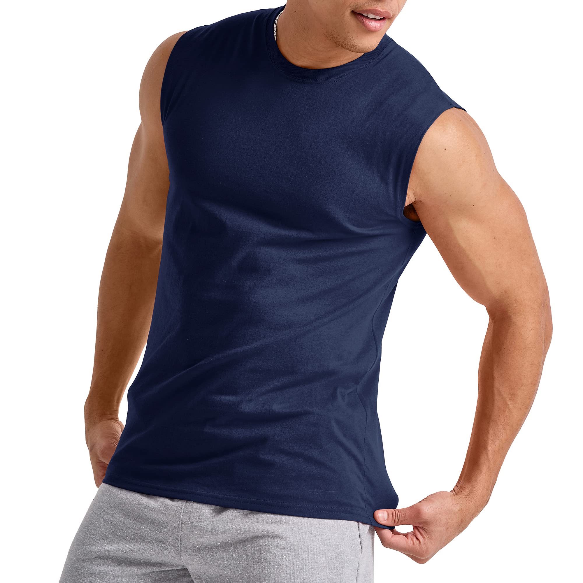 Hanes Męskie Essentials Midweight Muscle T-Shirt Pack, bawełniane koszulki bez rękawów, 3-pak, Sportowa granatowa, 3XL