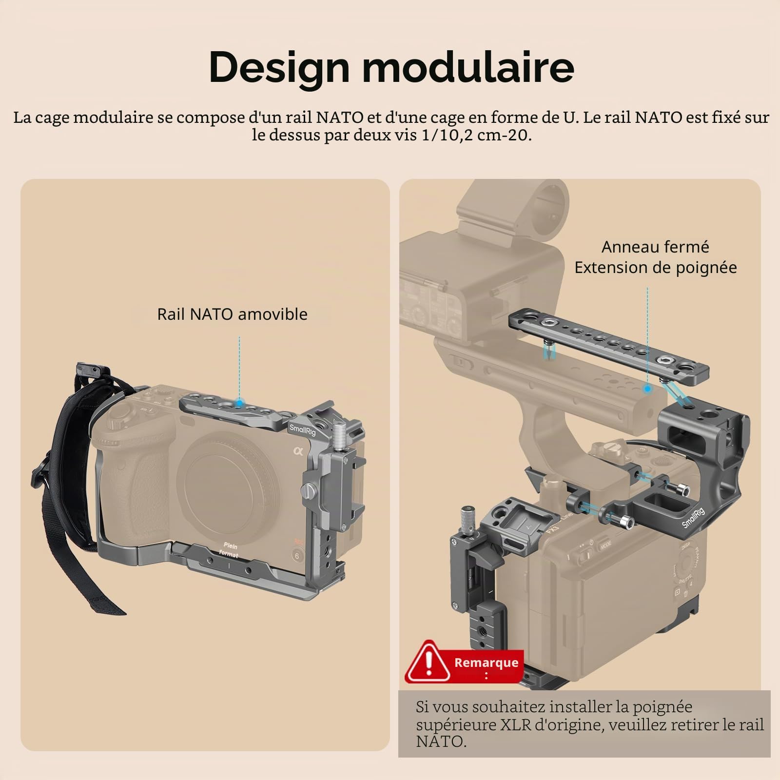 SMALLRIG Kit Cage Caméra HawkLock QR pour Sony FX3 / FX30 avec Extension de Poignée XLR, Dragonne et Serre-câble pour HDMI, Griffe Froide QR, Rail OTAN/Plaque QR pour Arca, Gris Titane - 4771