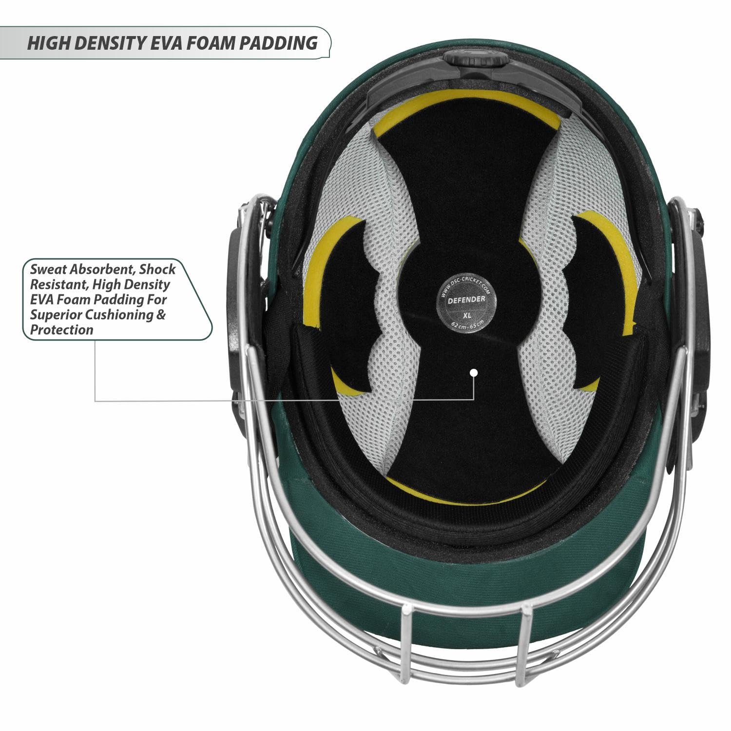 DSC DEFENDER Cricket Helmet for Men & Boys (Adjustable Steel Grill | Back Support Strap| Light Weight |size:Large (Green) 2