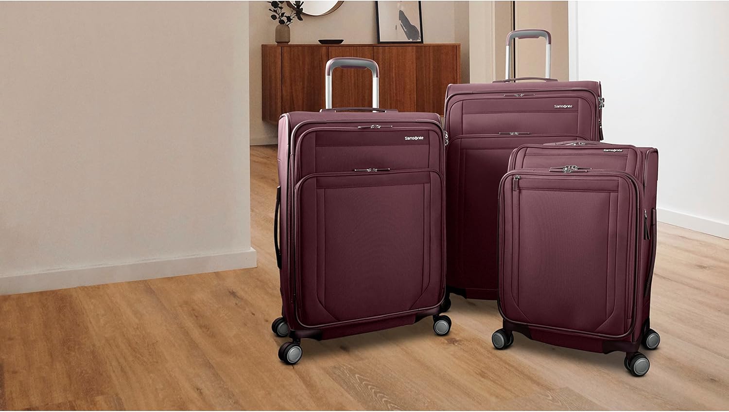 Samsonite Lineate DLX Softside Expandable Luggage with Spinner Wheels, Merlot, Medium Checked