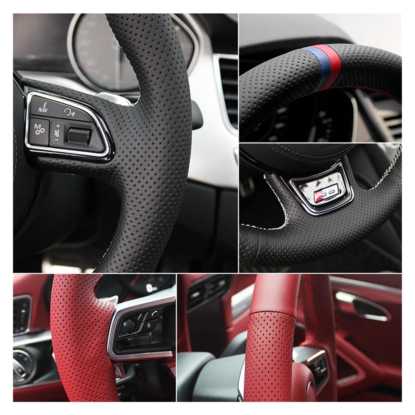 Couvre Volant Voiture Couverture De Volant De Voiture Bricolage Cousu À La Main en Cuir Véritable Noir pour CR-V pour CRV 2002-2006 Couverture Volant Voiture (Couleur : Light Blue Thread)