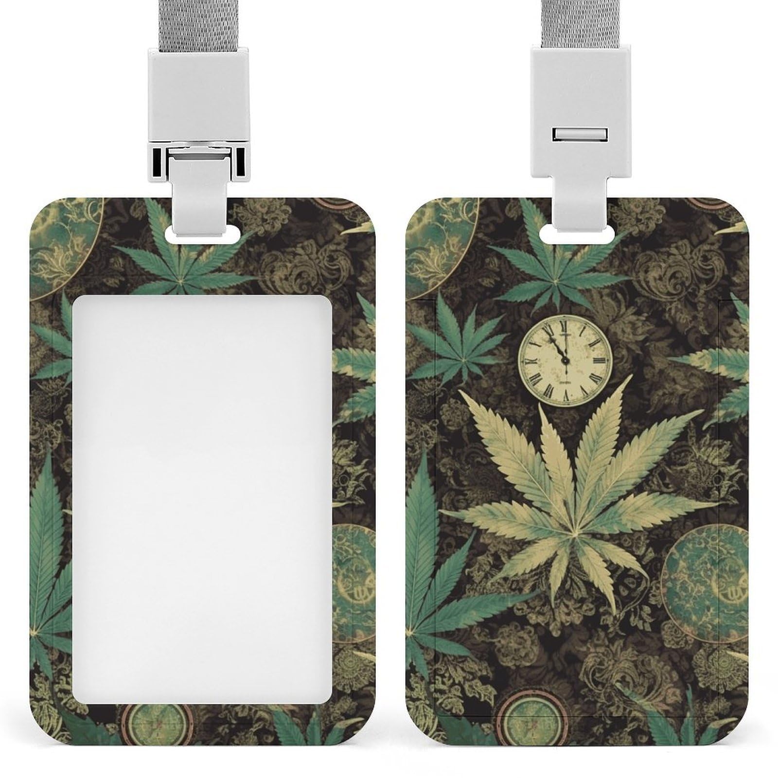 ID Card Holders for Lanyard,A Puff in Time Weed Marijuana Printed Badge Holder with Clear Window,Plastic Vertical Bus Pass Holders for Work Teacher Nurse Employees Proximity Key Cards Women Men