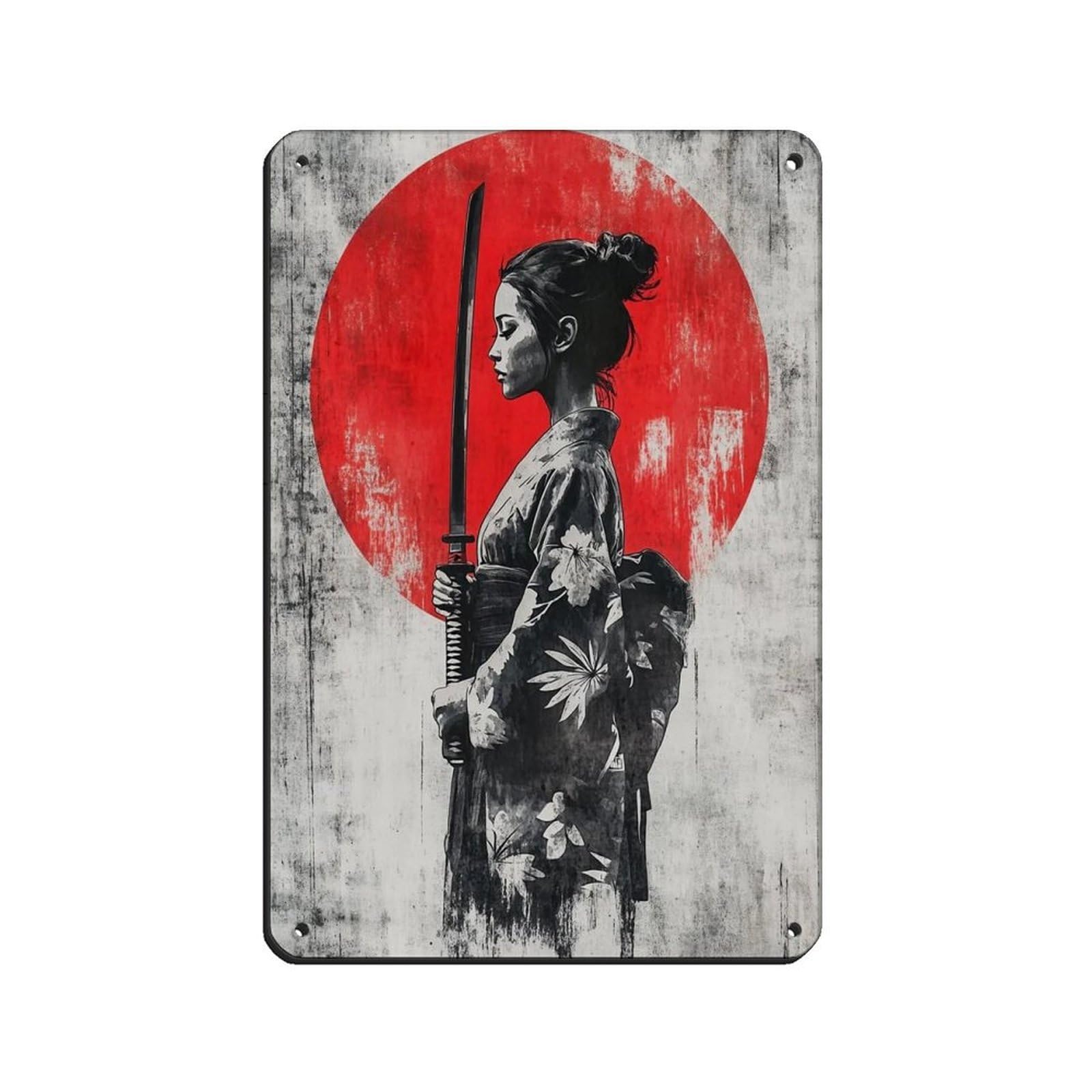 Wjwart Women's Style Japanese Samurai Canvas Tin Sign Vintage Metal Pub Club Cafe Bar Home Wall Art Decoration Poster Retro 8X12inch(20X30cm)