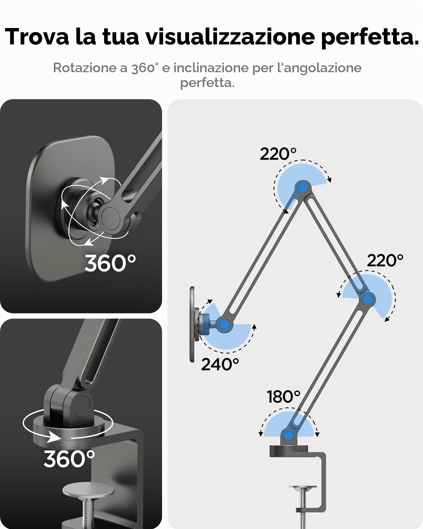 Spigen OneTap Supporto Tablet da Tavolo e Letto [Anello Metallico Incluso] Flessibile con Braccio Articolato, Rotante a 360° per iPad Pro Air Mini A16 M3 M4 M5 9 11 13 Generazione, Galaxy Tab e Altri