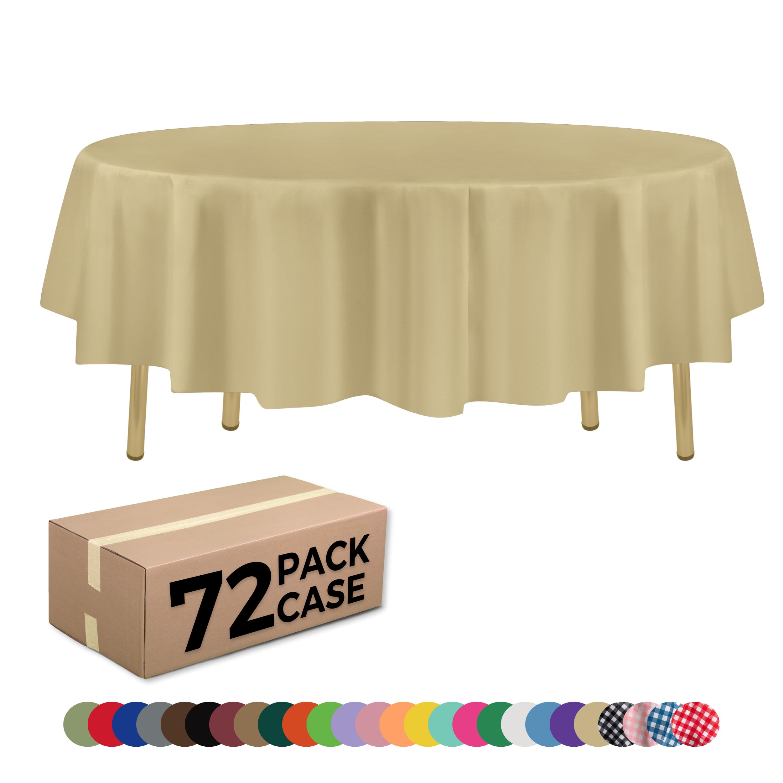 ZIMPLEWARE Beige Standard Disposable Plastic Party Tablecloth [Case of 72] 84 x 84” Round Table Cover for Indoor & Outdoor Use — image 1