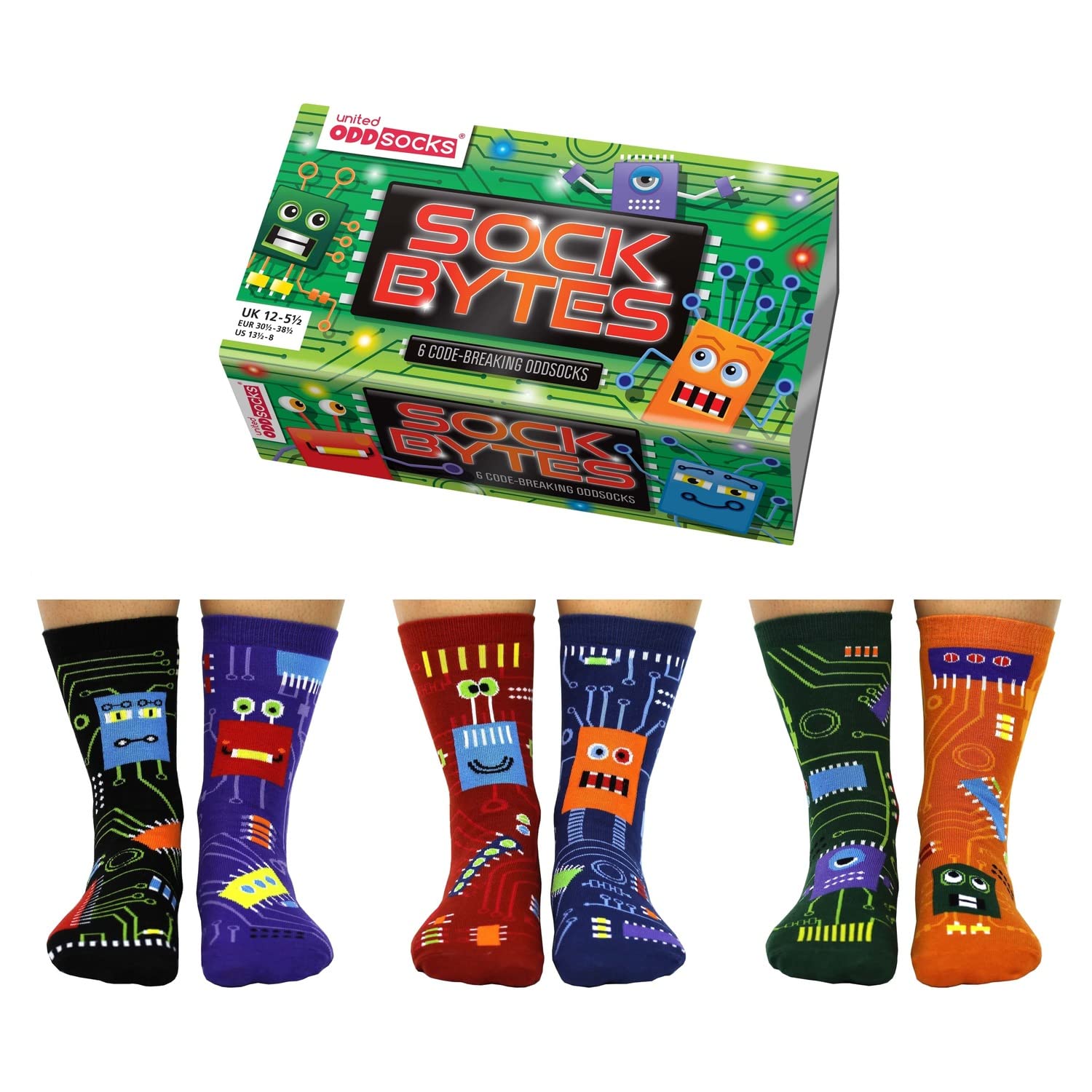 Sock Bytes' 6 Oddly Coordinated Novelty Robot Kids Socks Boys US 13.5-8