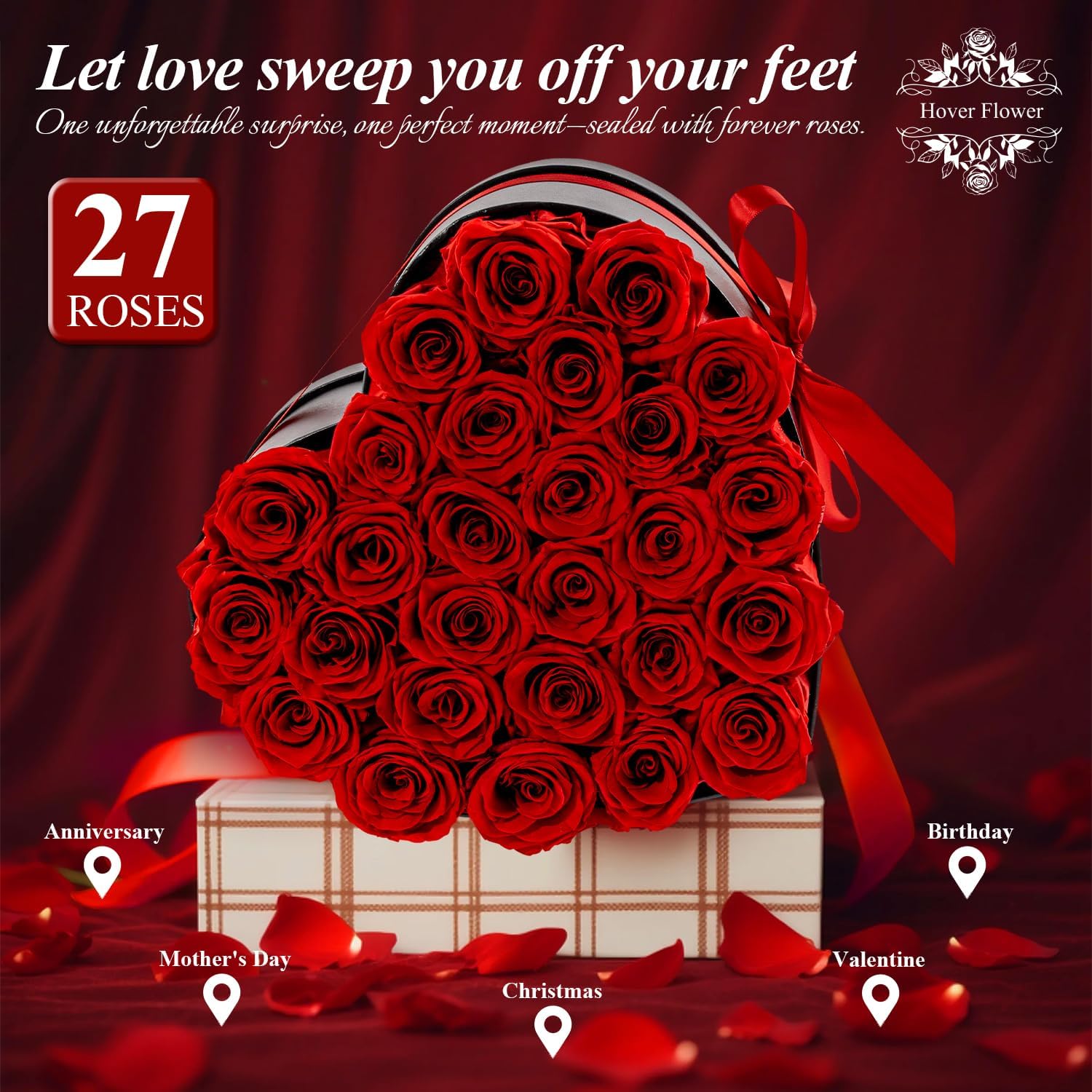 27 Forever Preserved Flowers in a Box, Vanlentines Day Gifts for Her, Eternal Roses Flowers for Delivery Prime, Birthday Gifts for Women Mom Grandma Wife (Red) - Image 4