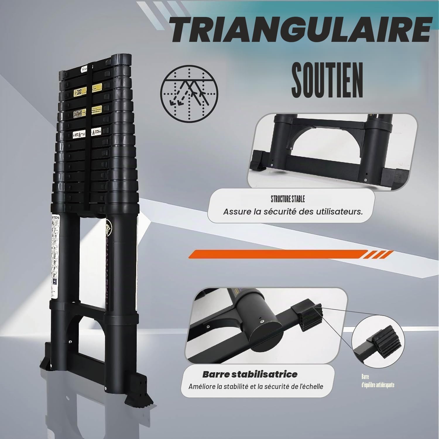 Échelle Télescopique Pliante en Aluminium 4,4m Noir