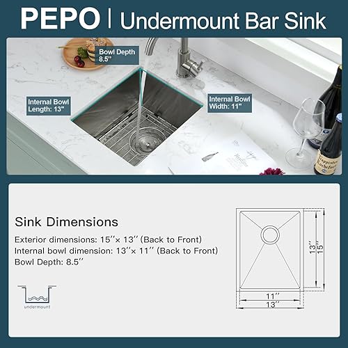Miniatura 18 de PEPO - Fregadero de cocina de 21 x 18 pulgadas, fregadero de cocina pequeño de acero inoxidable de calibre 16, fregadero de cocina pequeño cuadrado