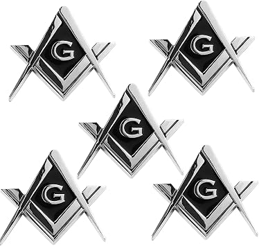 5 Pack 2.75" Chrome Plated Masonic Car Emblem Mason Square and Compasses Auto Truck Motorcycle Decal Accessories