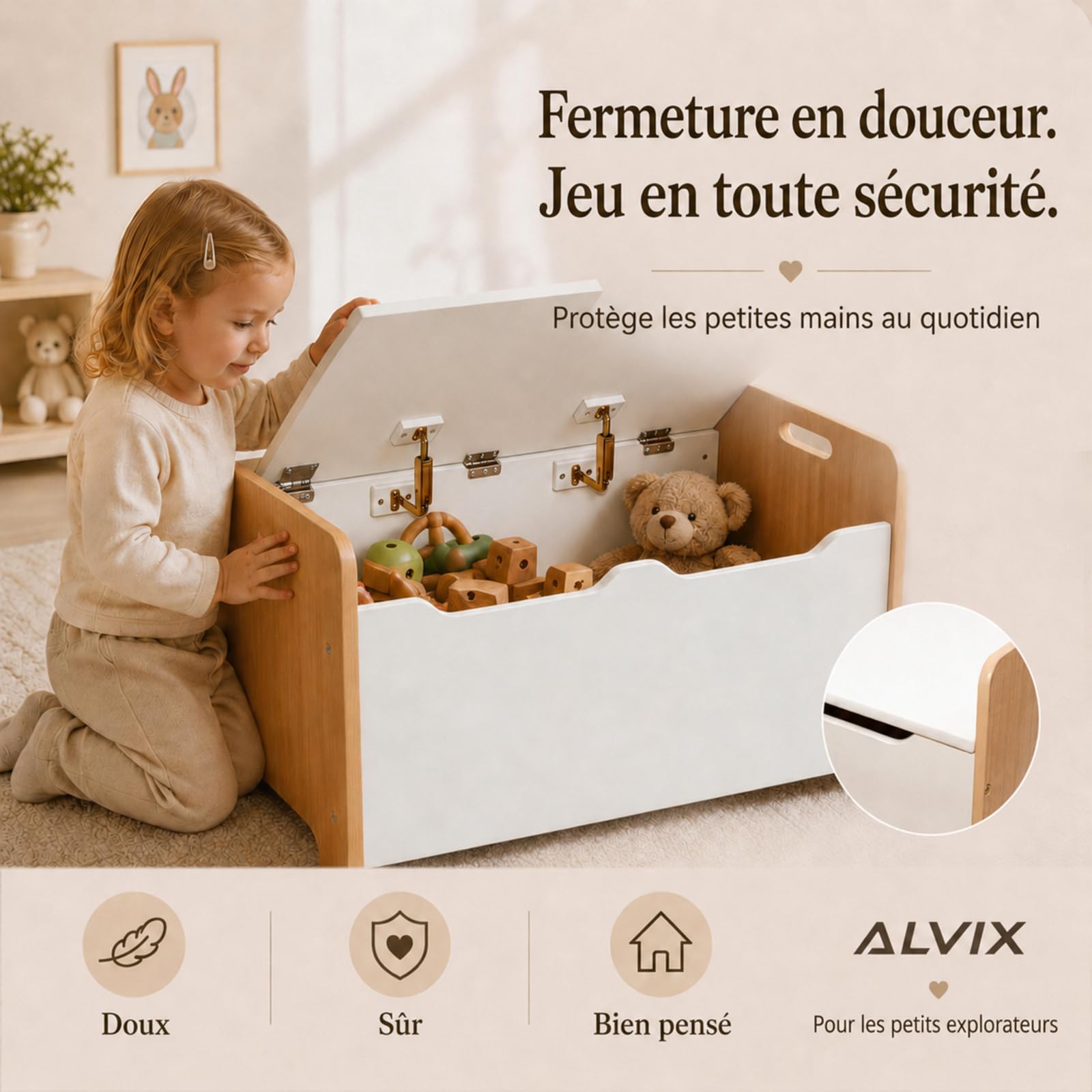 ALVIX Coffre à jouets pour enfant avec espace de rangement