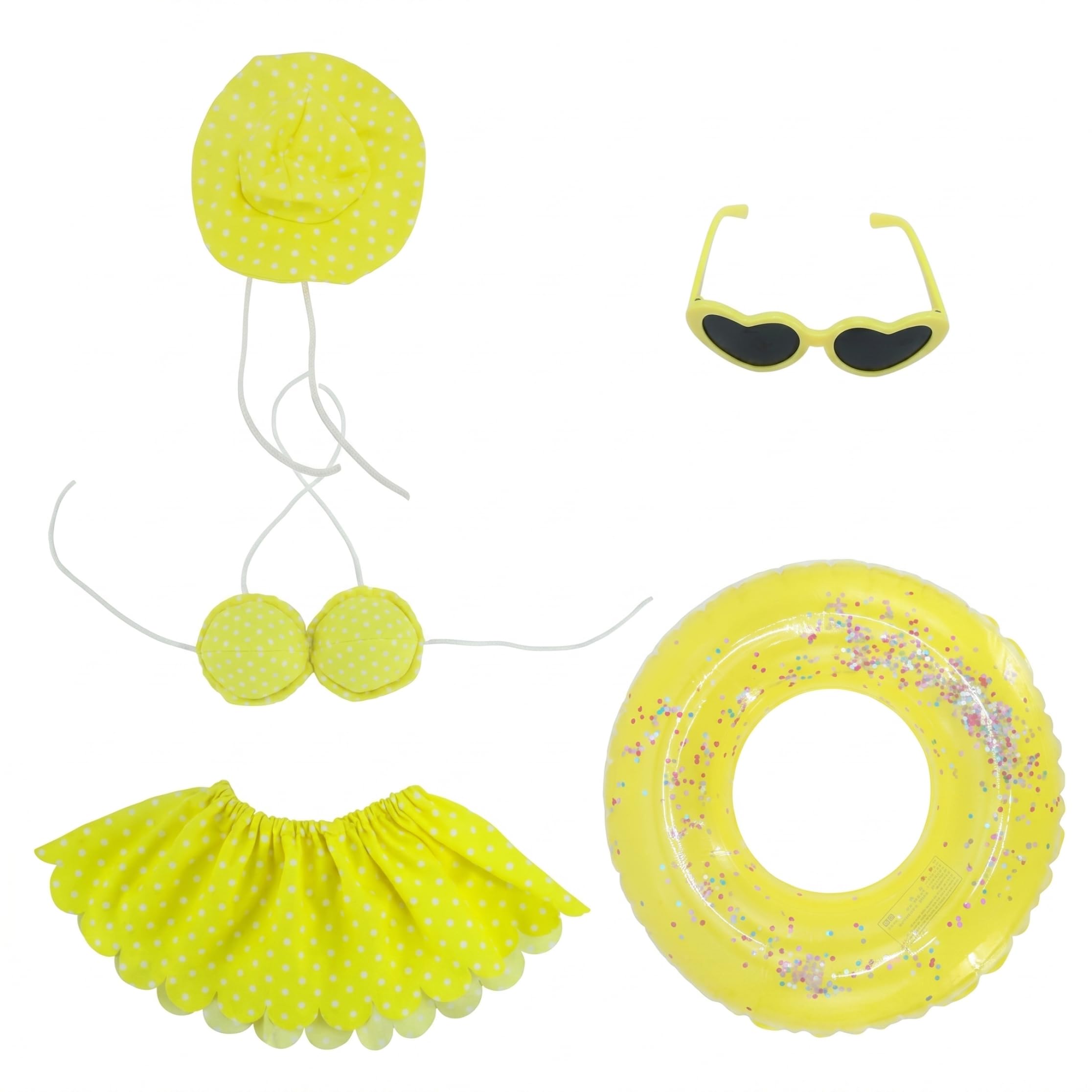 Ameble Hawaiian-Themed Summer Porch Geese Bikini Outfit Set, Beach Decor with Inflatable Glitter Float, Cute Gooses Clothes for Patio, Lawn, Garden, Yellow