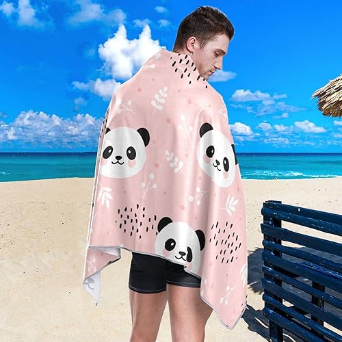 Miniatura 6 de Toalla de playa grande de panda rosa para adultos, niños y niñas, toallas de baño absorbentes de 71 x 31 pulgadas, toallas de viaje, piscina,