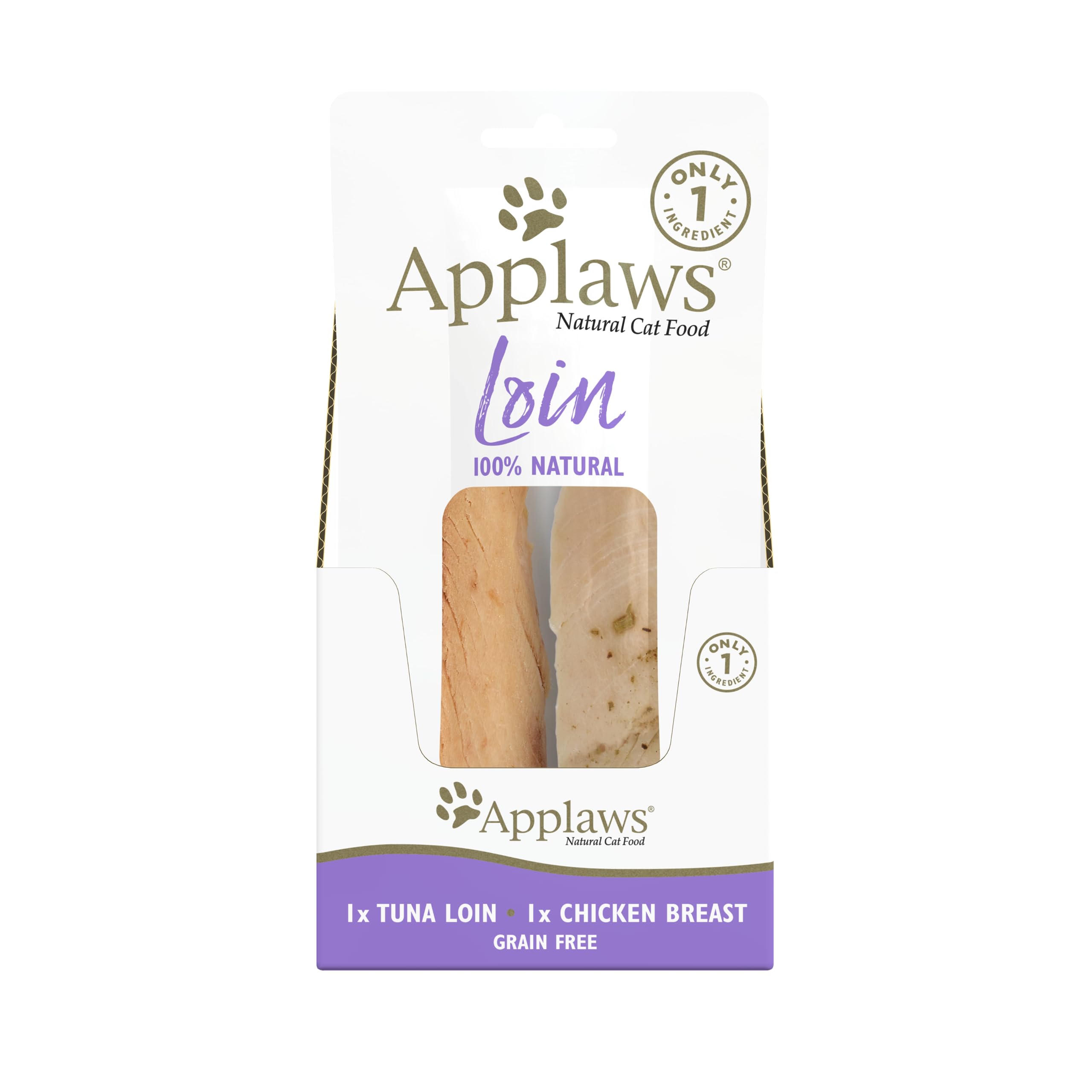 ApplawsNatural Cat Treats, Grain-Free, High-Protein Whole Chicken & Tuna Loins, Single-Ingredient Healthy Snack for Cats (12 x 1.06 oz Loins)