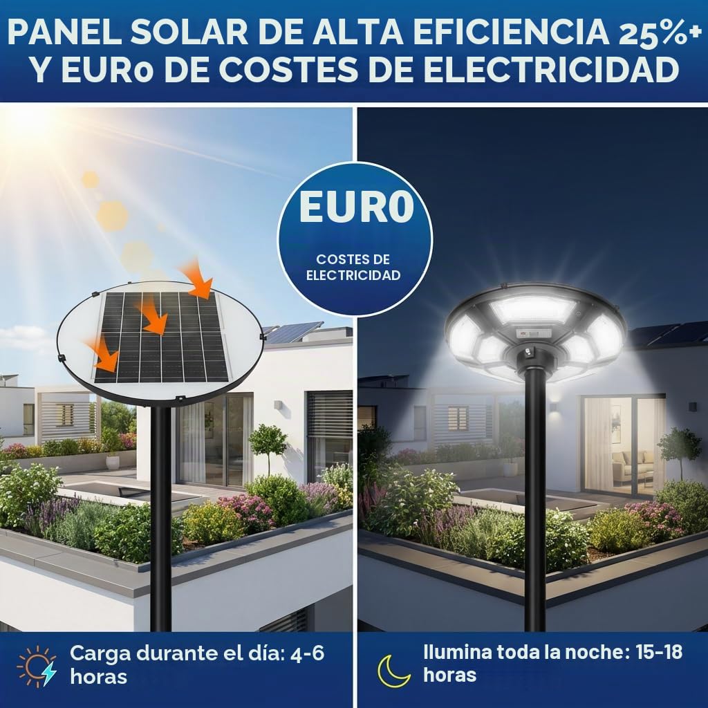 Farol solar de calle exterior, lámpara solar para jardín con pie y poste de luz, 750 LED, sensor de movimiento, 6500 K, para jardín, patio, camino, terraza, altura de 200 cm