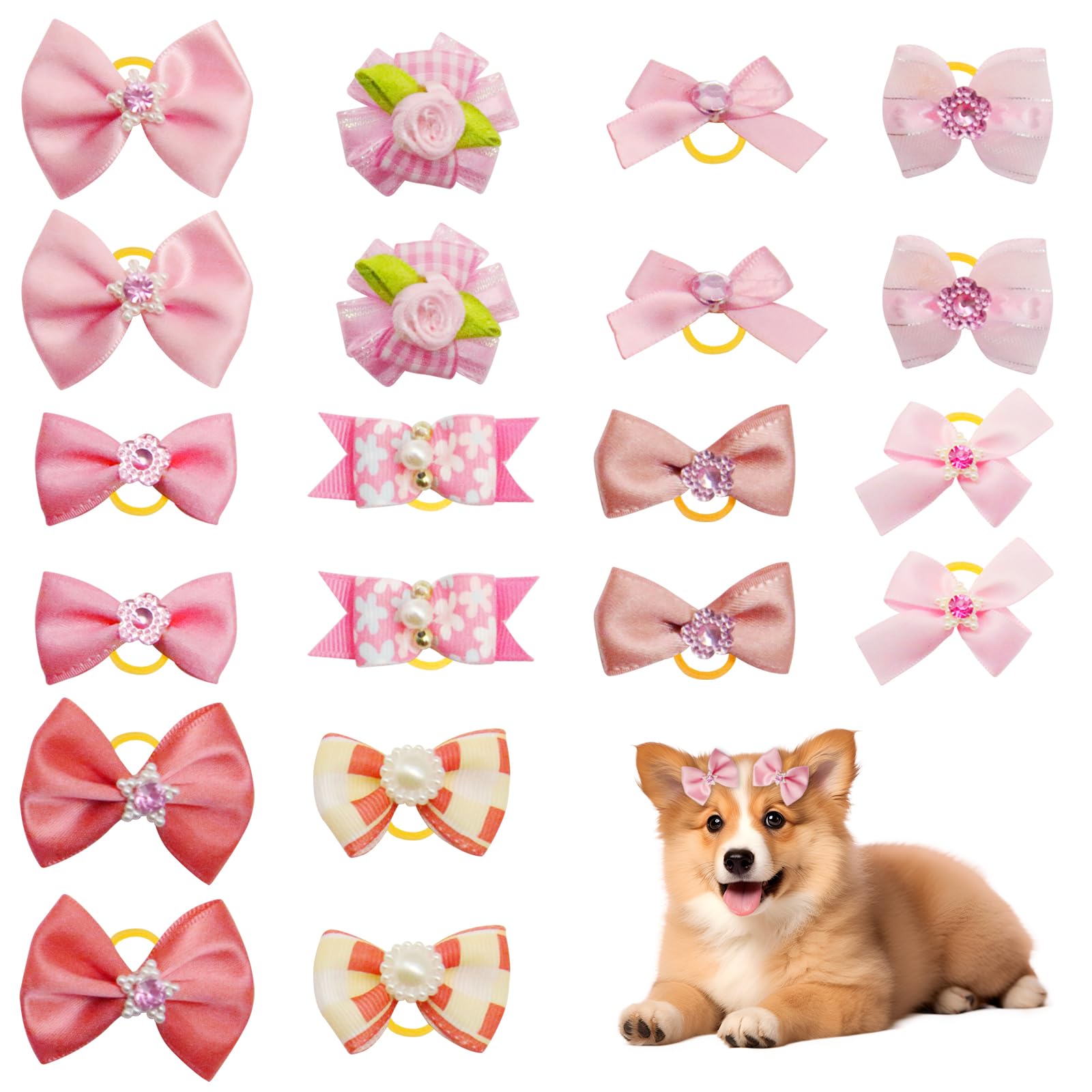 Fiocchi per Capelli per Cani, 20 Pezzi, Fiocco Colorato per Cani Piccola Taglia, Elastico con Nodo Superiore