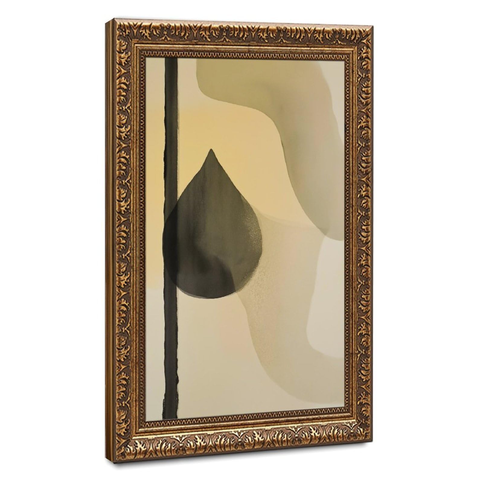 Zguols Beige for Eh Abstract And Minimalist Poster 6 Canvas Poster Bedroom Decor Sports Landscape Office Room Decor Gift Retro Gold Frame 24" L X 36" W