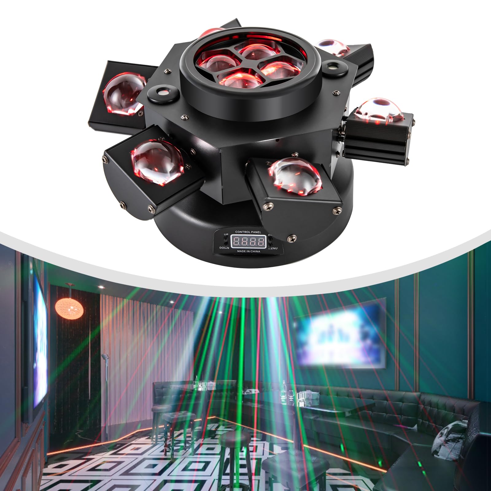 150W Moving Head Licht Partylicht Scheinwerfer RGBW LED Strahler Bühnenlicht mit 512 Soundaktivierter Lichteffekt mit 6 Lichtarmen für Weihnachten DJ Bar Geburtstag Disco Hochzeit