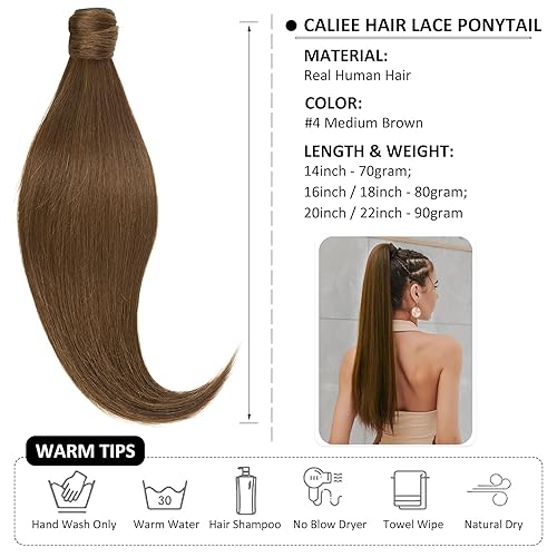 Miniatura 2 de Caliee Extensión de cola de caballo envolvente con pasta mágica y peine de cabello humano real, extensiones de cabello humano natural, 16 pulgadas,
