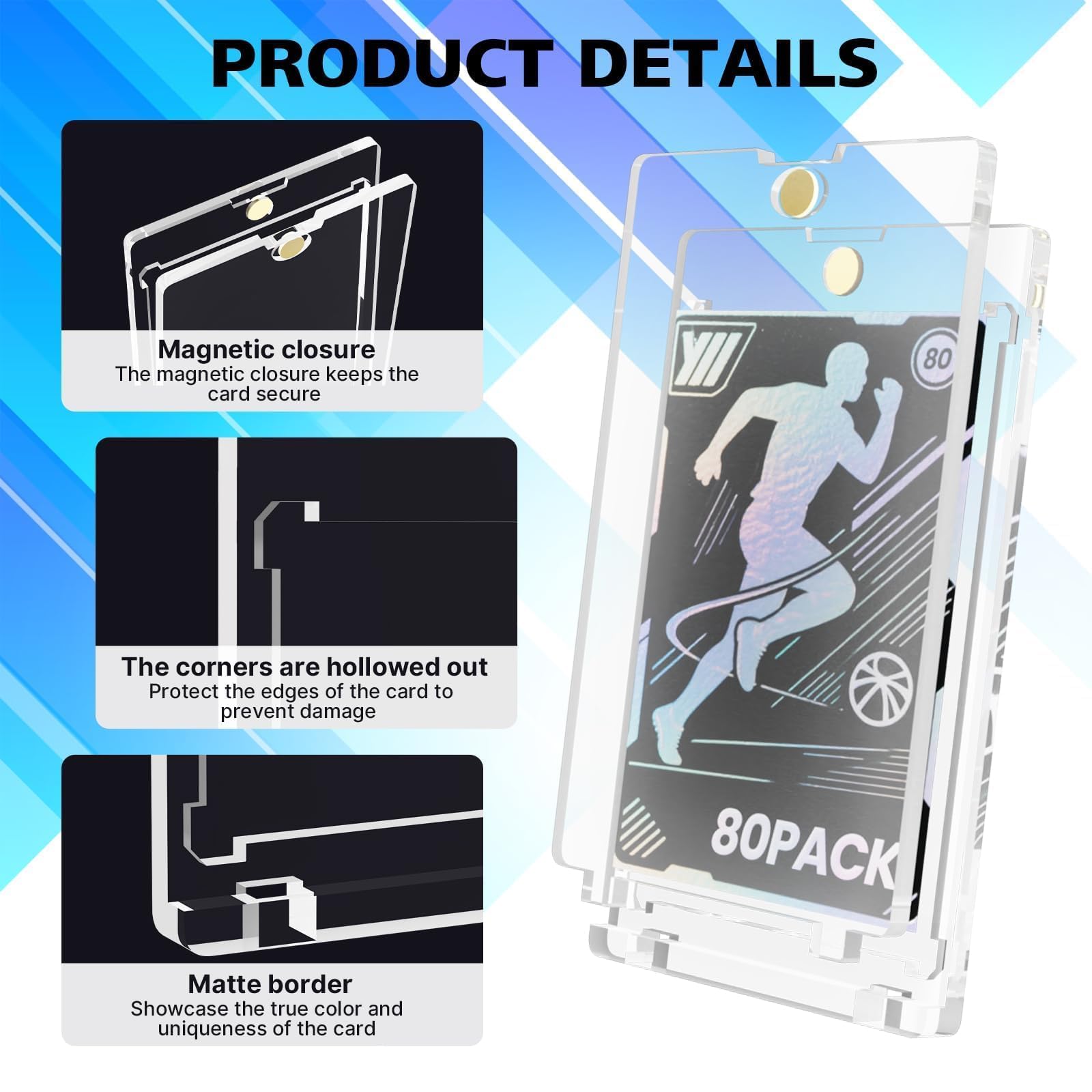 80 porta carte magnetiche in acrilico da 130 pt, 6,3 x 8,9 cm, porta carte One Touch, design ad accesso rapido, custodia magnetica rigida e durevole, per raccogliere carte, conservare ed esporre