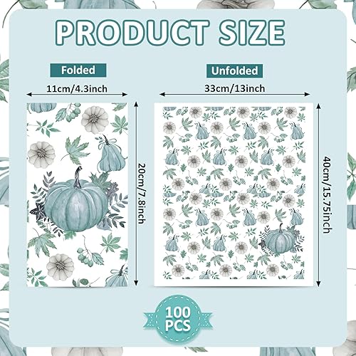 Miniatura 2 de Honoson 100 servilletas desechables de otoño de 3 capas para invitados de otoño, servilletas decorativas de Acción de Gracias, toallas de papel para