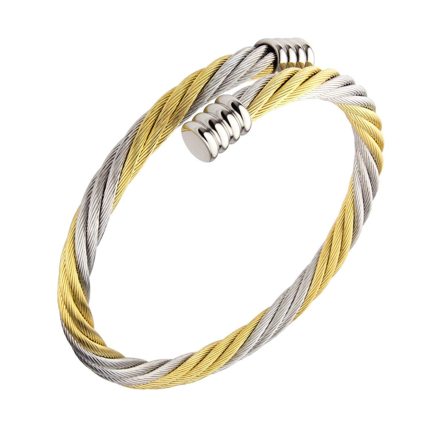 555Jewelry2 Tone Adjustable Twisted Cable Wire Bangle Bracelet Cuff for Women & Men