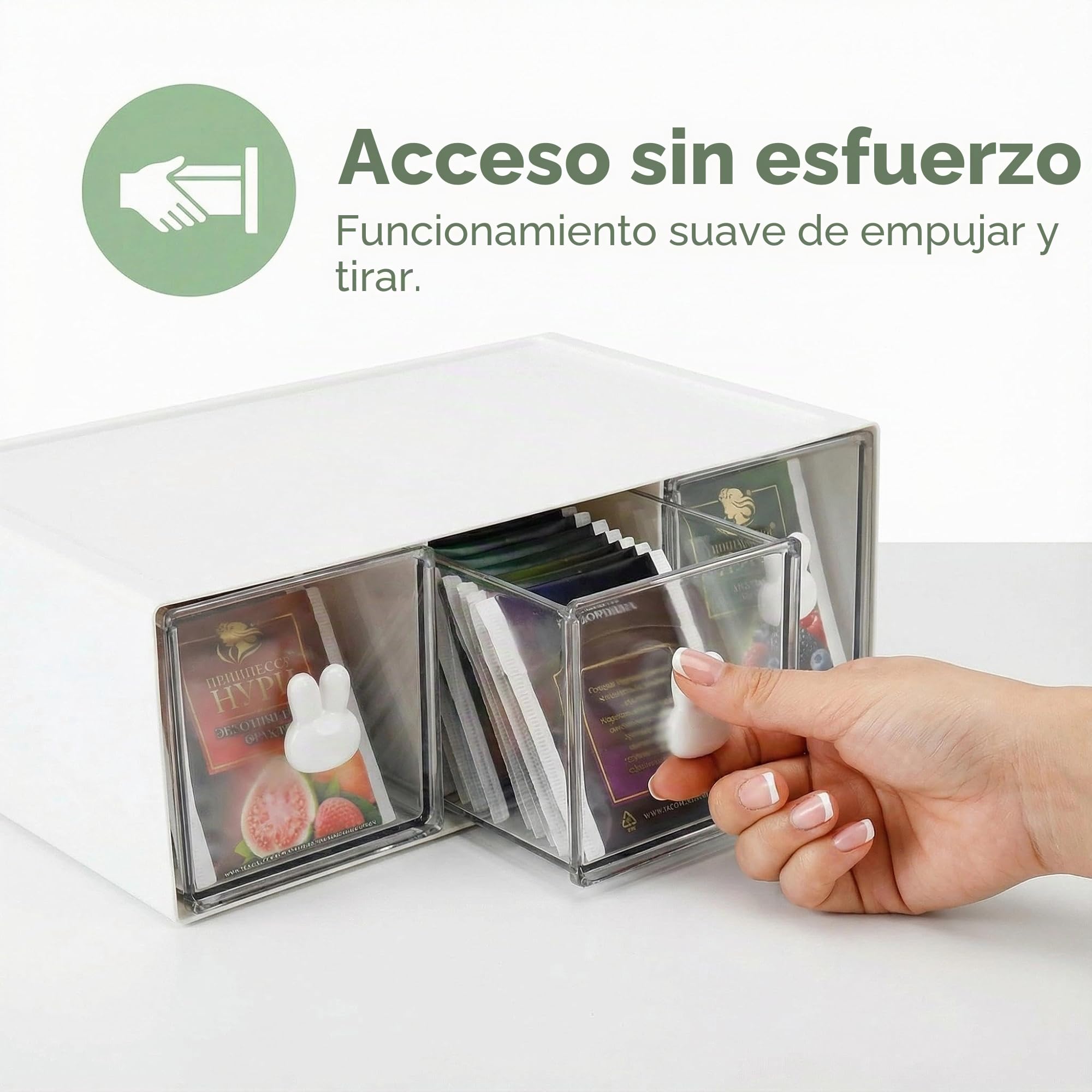 Cajonera para Té Blanca 23×17×8 cm | Caja de Té Transparente con 3 Cajones | Organizador Apilable de Plástico PP | Para Té, Café, Especias y Pequeños Objetos en Cocina/Oficina/Baño