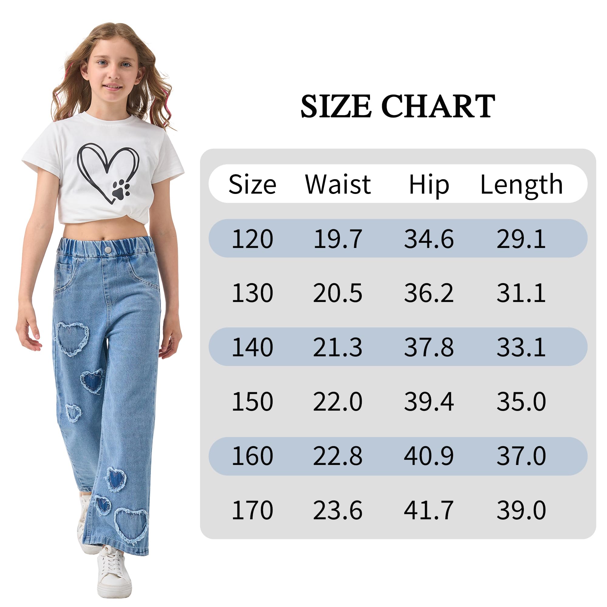 AOWKULAE Pantalones de mezclilla para niñas de 4 a 14 años con cintura elástica y pierna ancha
