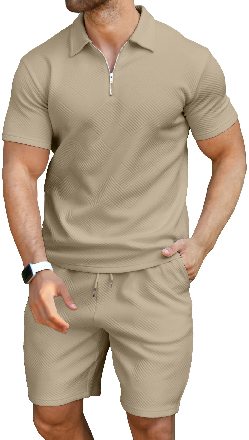 KUYIGO Uomo Polo e Pantaloncini 2-Piece Set Abbigliamento Tuta Estiva Moda Casual Tute Sudore M-3XL