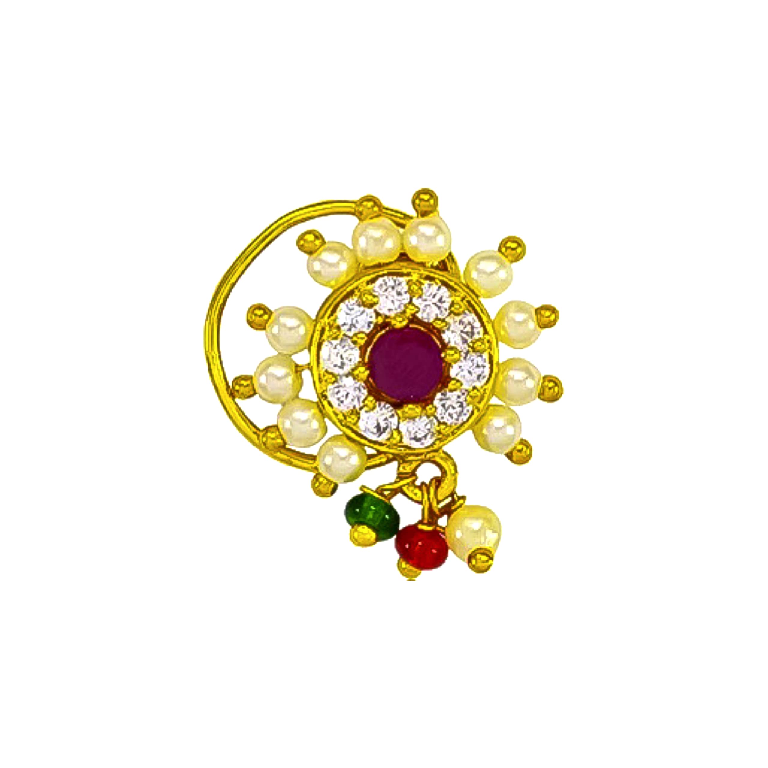 KYOOT JEWELS Maharashtrian Nathiya jewellery with Pearl AD Ruby Studded Gold Plated Nath Moon Style Non Pierced Nose Stud for Women and Girls (Traditional Moon Shape) (B09TXWCJMZ) Amazon Price History, Amazon Price Tracker