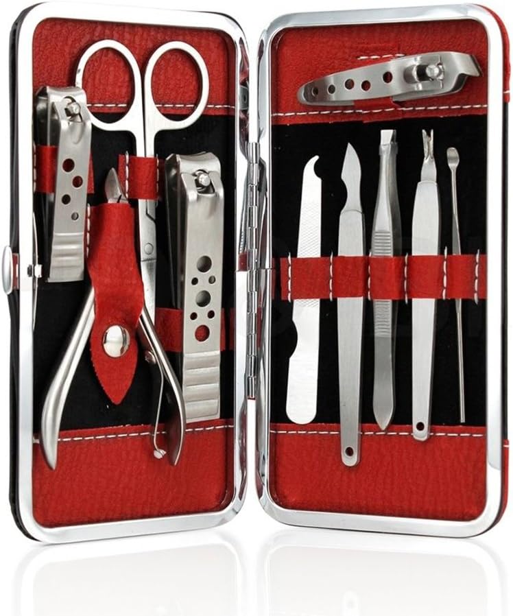 10Pcs Pedicure Manicure Tool Set Nail Clippers Cleaner Cuticle Grooming Kit Case : Health & Household