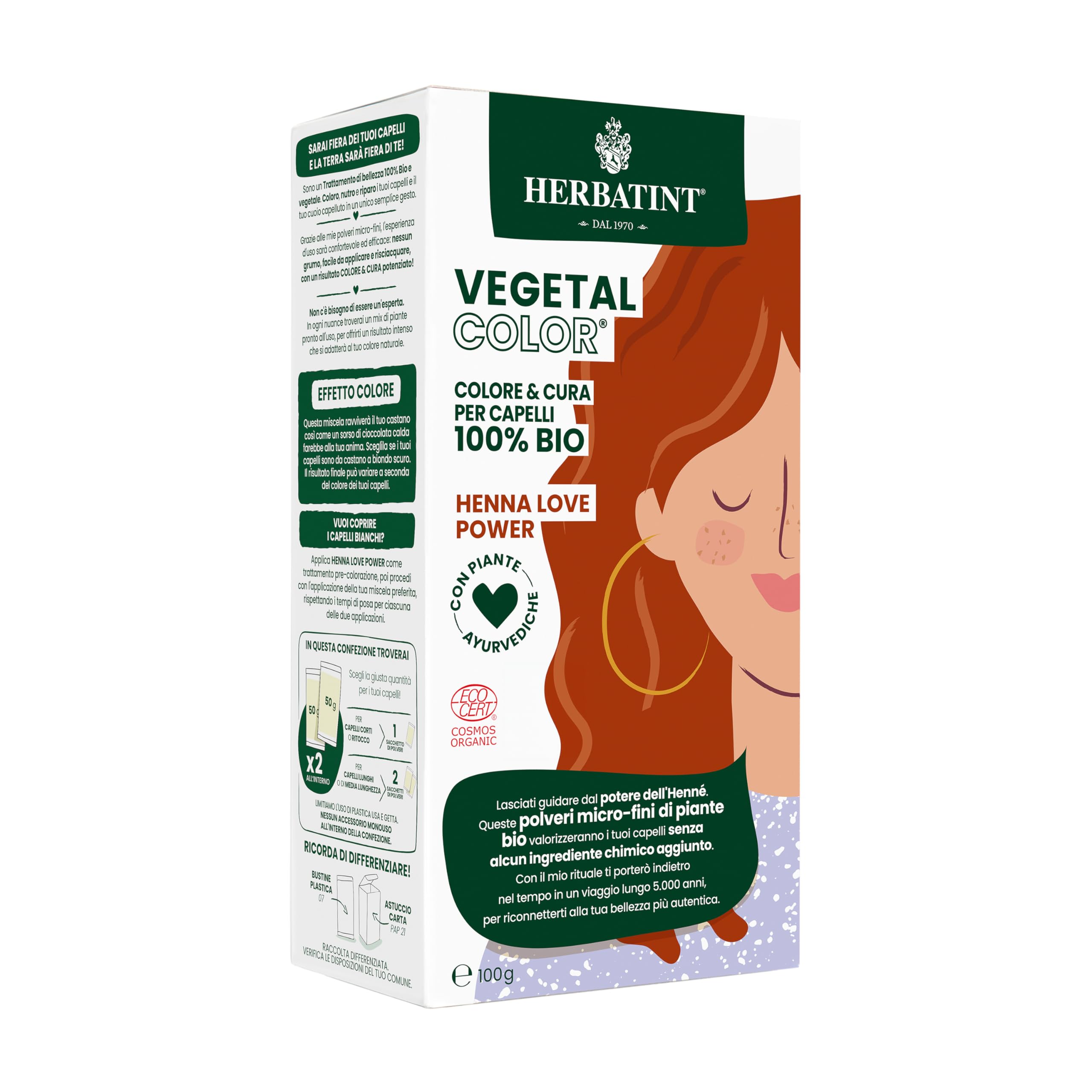 Herbatint Vegetal Color – Colorazione vegetale 100% naturale e bio HENNA LOVE POWER – Henné puro 100 gr