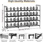3 Row 4 Tier Long Shoe Rack, Black Metal Stackable Shoe Shelf with Multifunctional Hooks, Shoe Storage Hold 24-30 Pairs, Space Saving Shoe Organizer for Closet,Wide Shoe Rack