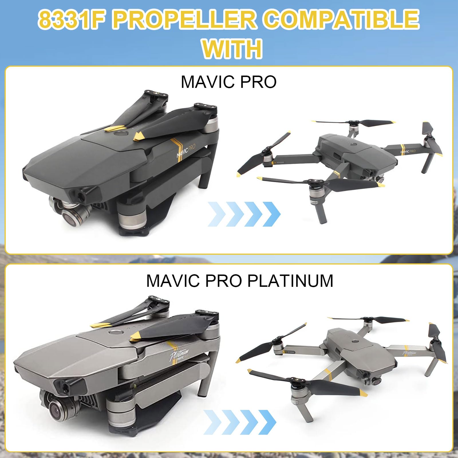 Hélice Mavic Pro, Accessoires de Remplacement pour Drone Mavic Pro, Hélice 8331F avec Conception à Dégagement Rapide