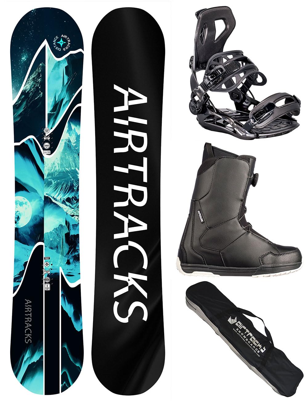 Airtracks Snowboard Set - Distance Snowboard Wide Camber + Bindung Master Fastec MULTIENTRY + Boots + SB Bag 150 155 160 164 cm