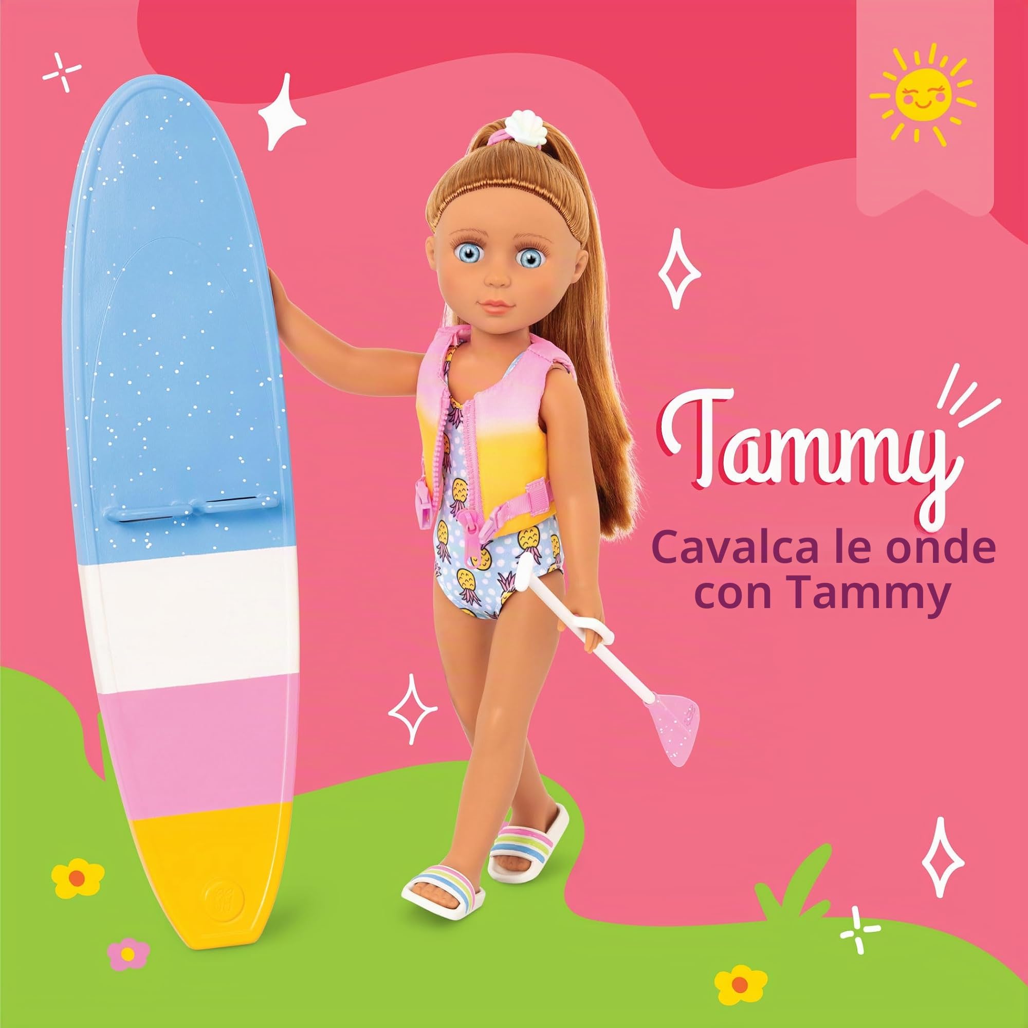 Glitter Girls, bambola posabile Tammy con tavola da paddle, 36 cm