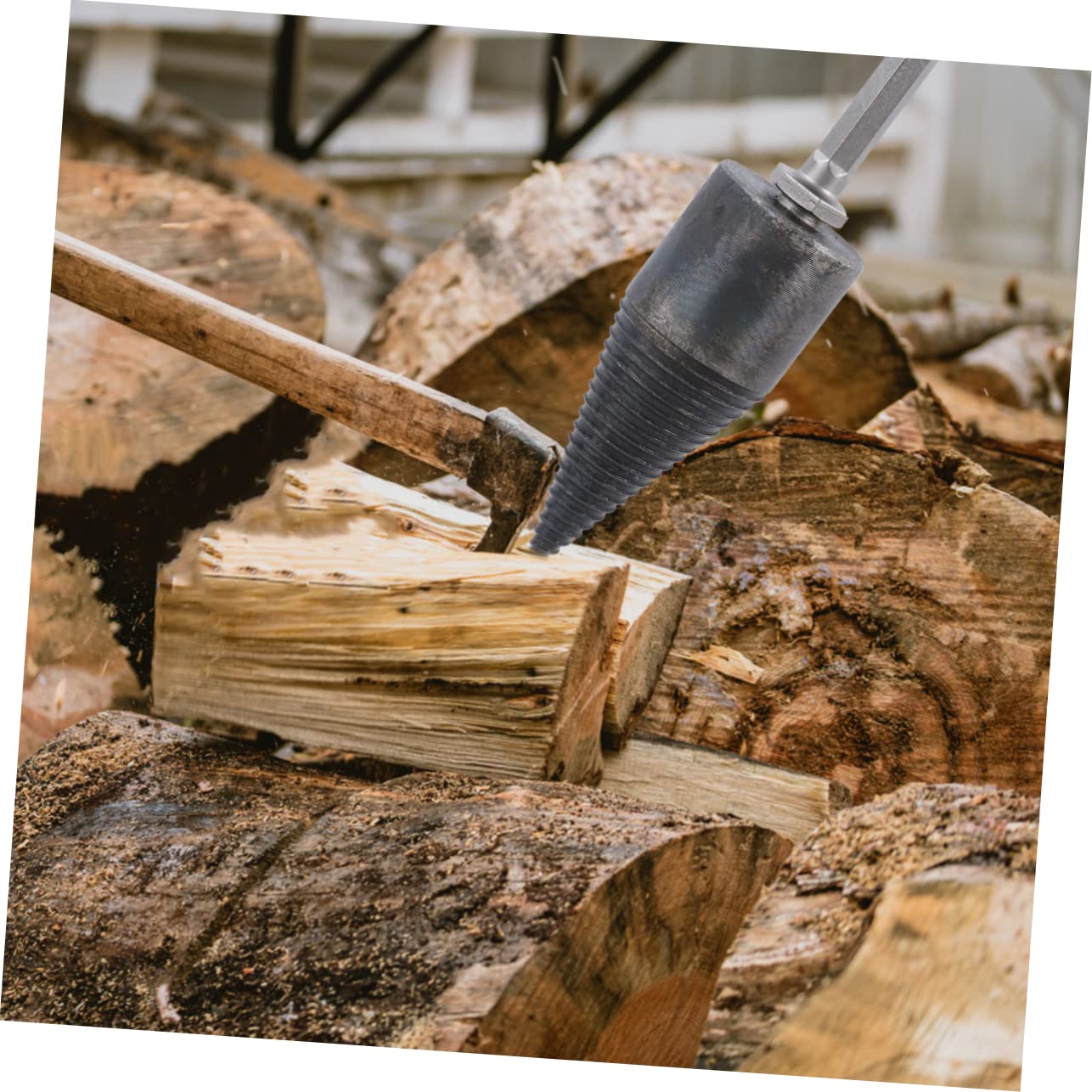 Balacoo Hexagonal Handle Wood Drill Bit for Firewood Splitting Durable Easy to Install Heavy Duty Chopping Tool for Home and Outdoor Use Compatible with Hex Drill