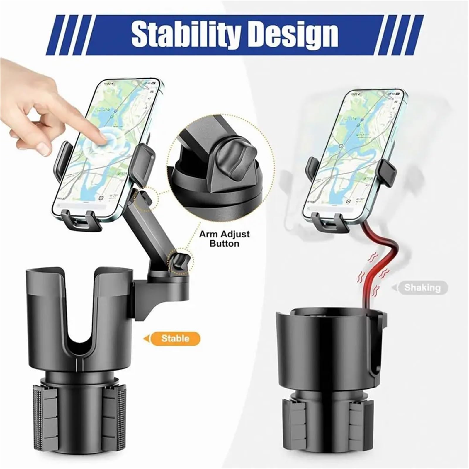 Accesorios Coche Soporte Movil Coche Supporto Universale per Telefono da Auto, Base Girevole espandibile, Supporto per Telefono 2 in 1 e portabicchieri per Bottiglie di Bevande